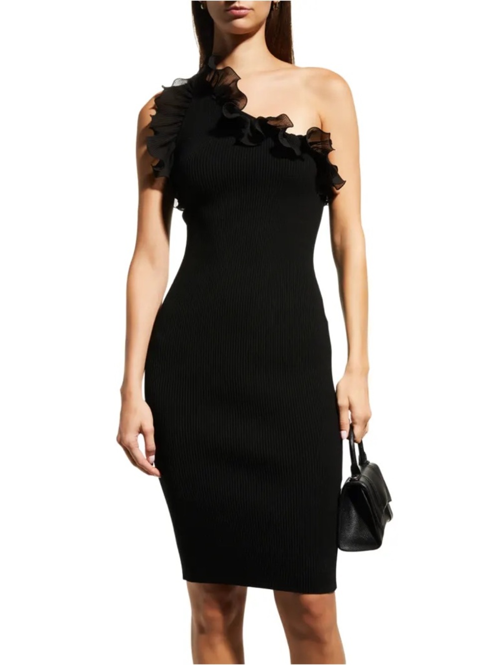 *NWT* Milly Black One-Shoulder Ruffle Sheath Dress